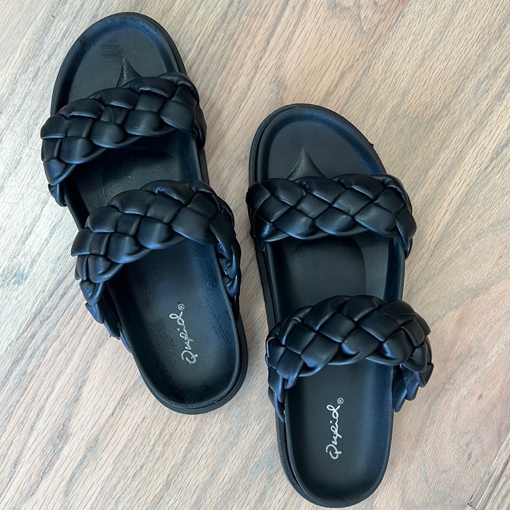 Qupid Braided Double Strap Sandals